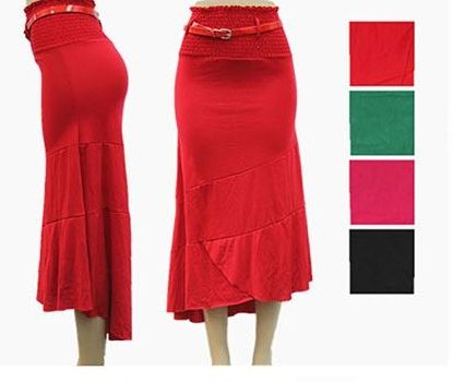 48 Wholesale Women's High Low Fitted Skirt With Belt
