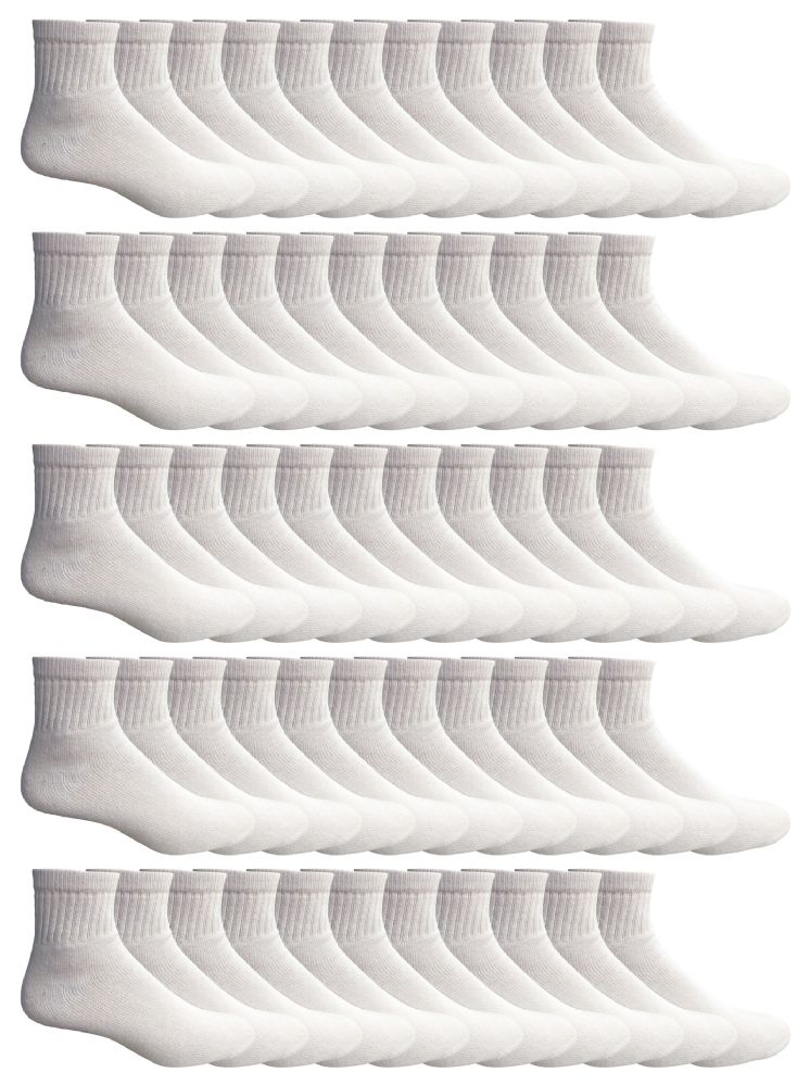 72 Pairs Yacht & Smith Men's Cotton Sport Ankle Socks Size 10-13 Solid White - Mens Ankle Sock