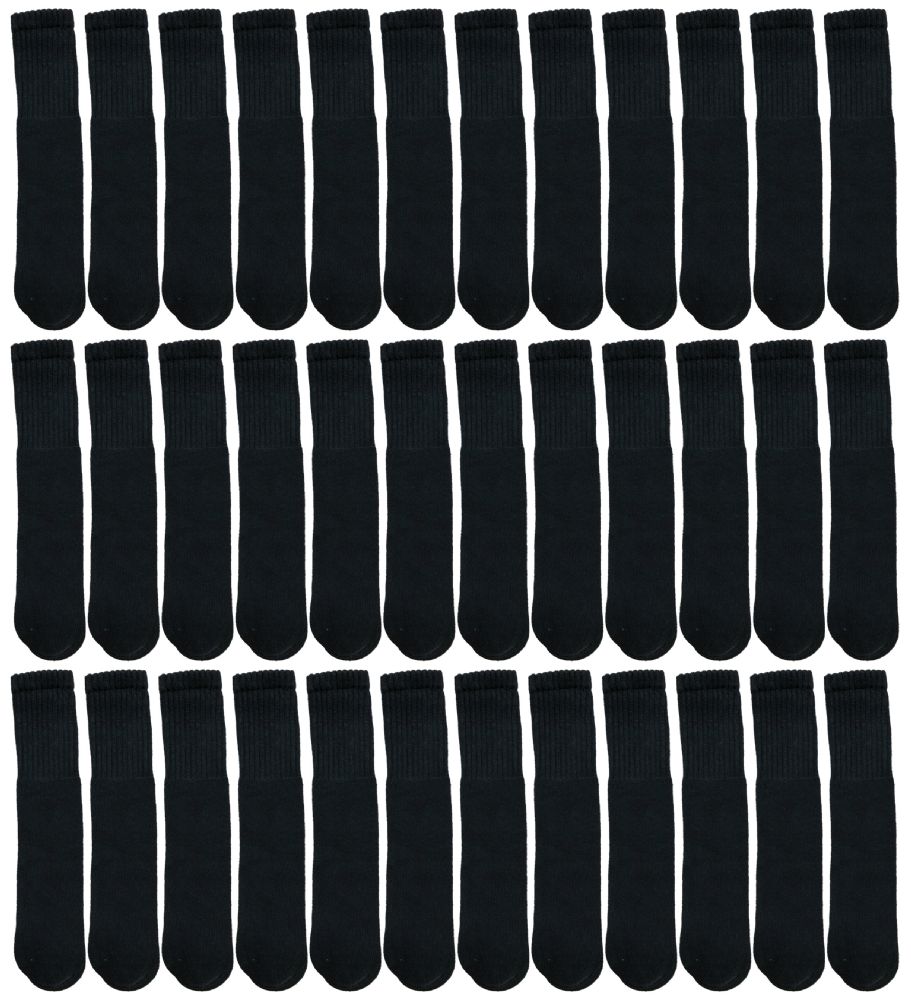 36 Pairs Yacht & Smith Men's Cotton 28" Inch Terry Cushioned Athletic Black Tube Socks Size 10-13 - Mens Tube Sock