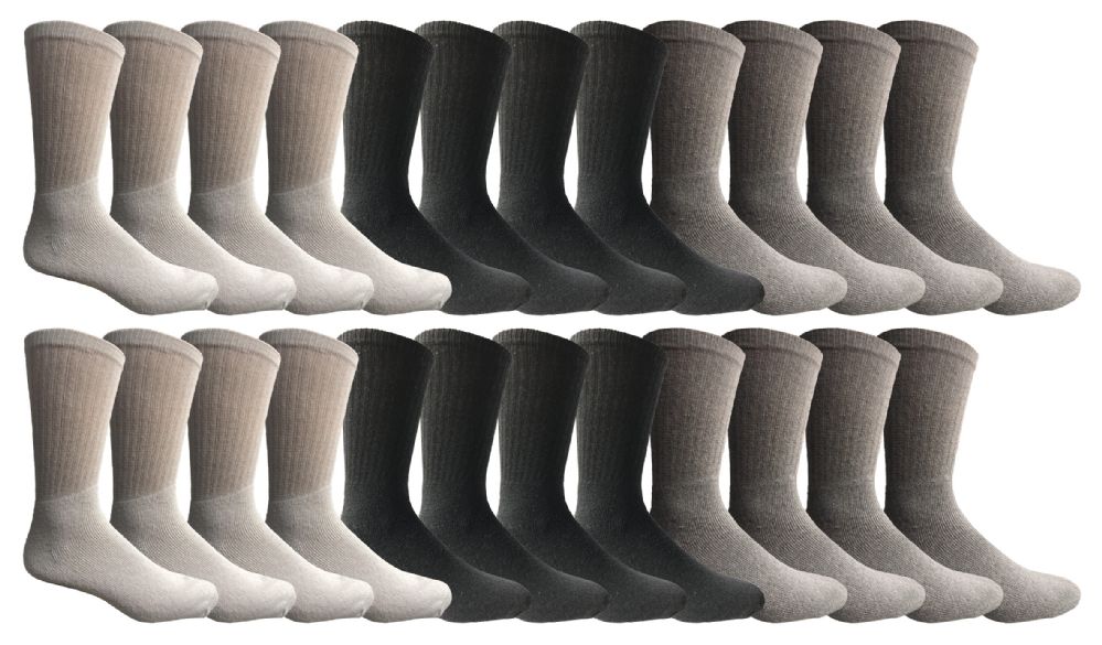 24 Pairs of Yacht & Smith Men's Cotton Athletic Terry Cushioned Assorted Colored Crew Socks