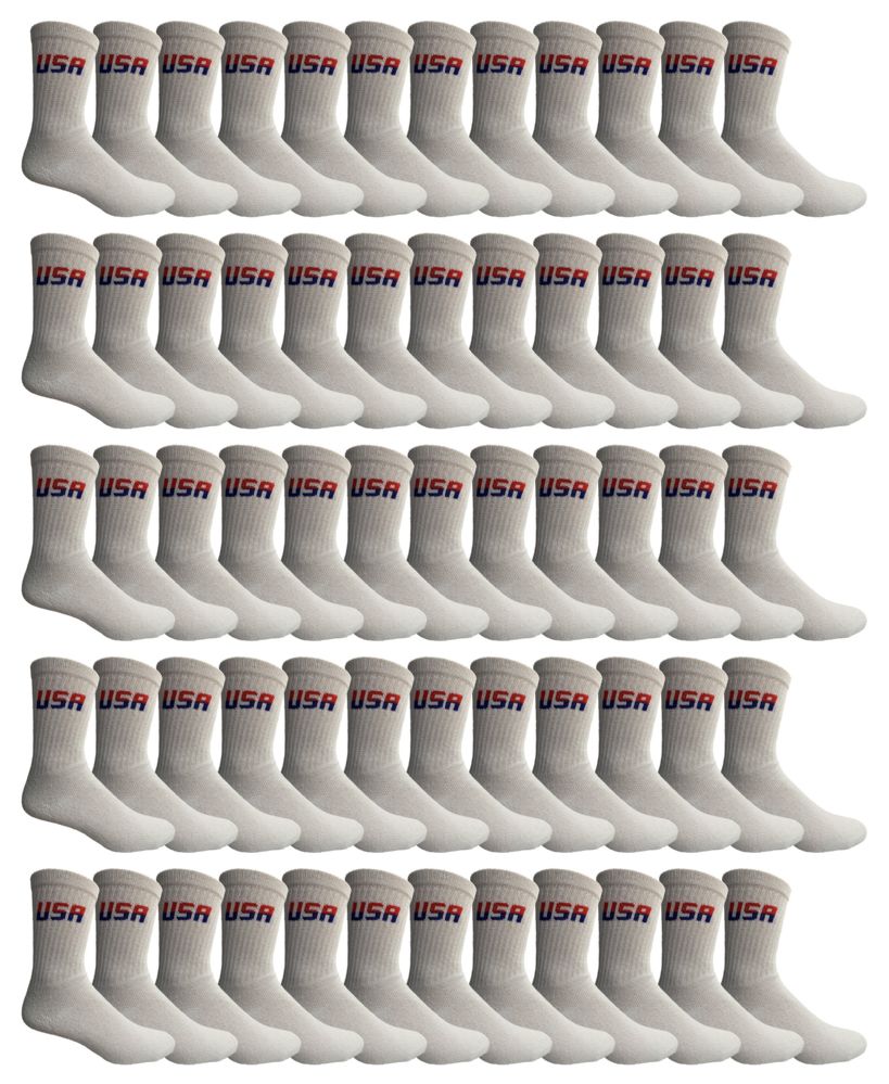 72 Pairs of Yacht & Smith Men's Cotton Terry Cushioned Athletic White Usa Crew Socks Size 10-13