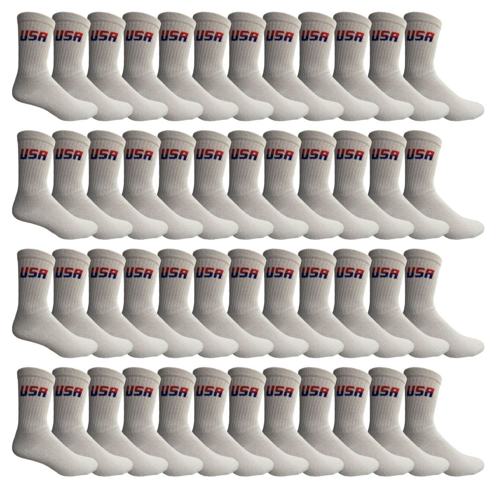 48 Pairs of Yacht & Smith Men's Cotton Terry Cushioned Athletic White Usa Crew Socks Size 10-13