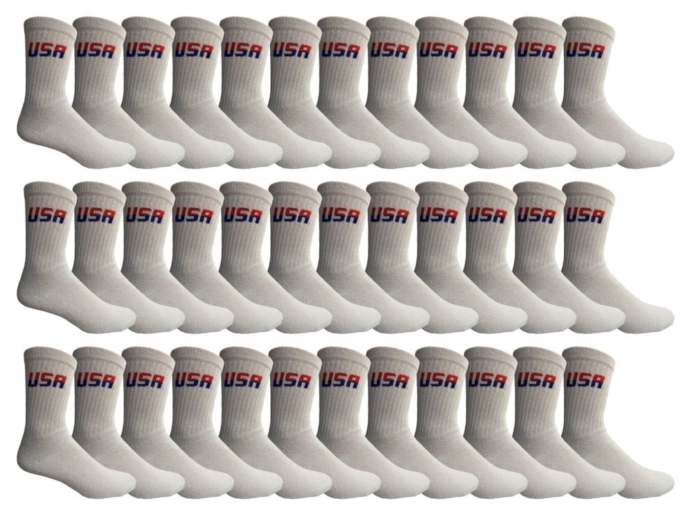36 Pairs of Yacht & Smith Men's Cotton Terry Cushioned Athletic White Usa Crew Socks Size 10-13