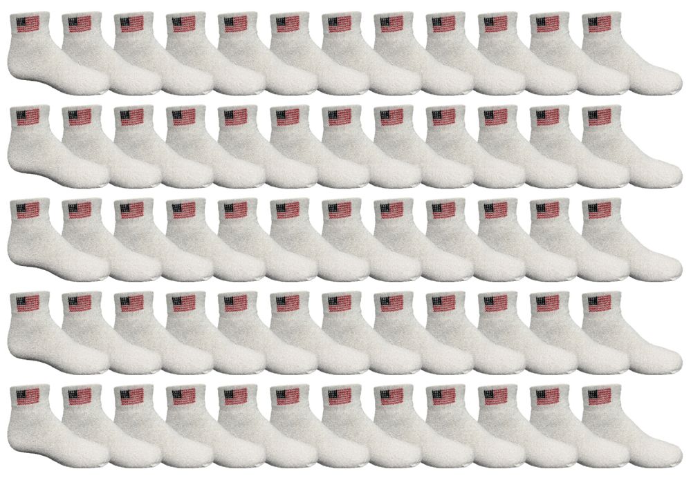 120 Pieces Yacht & Smith Kids Usa American Flag White Low Cut Ankle Socks, Size 6-8 - Boys Ankle Sock