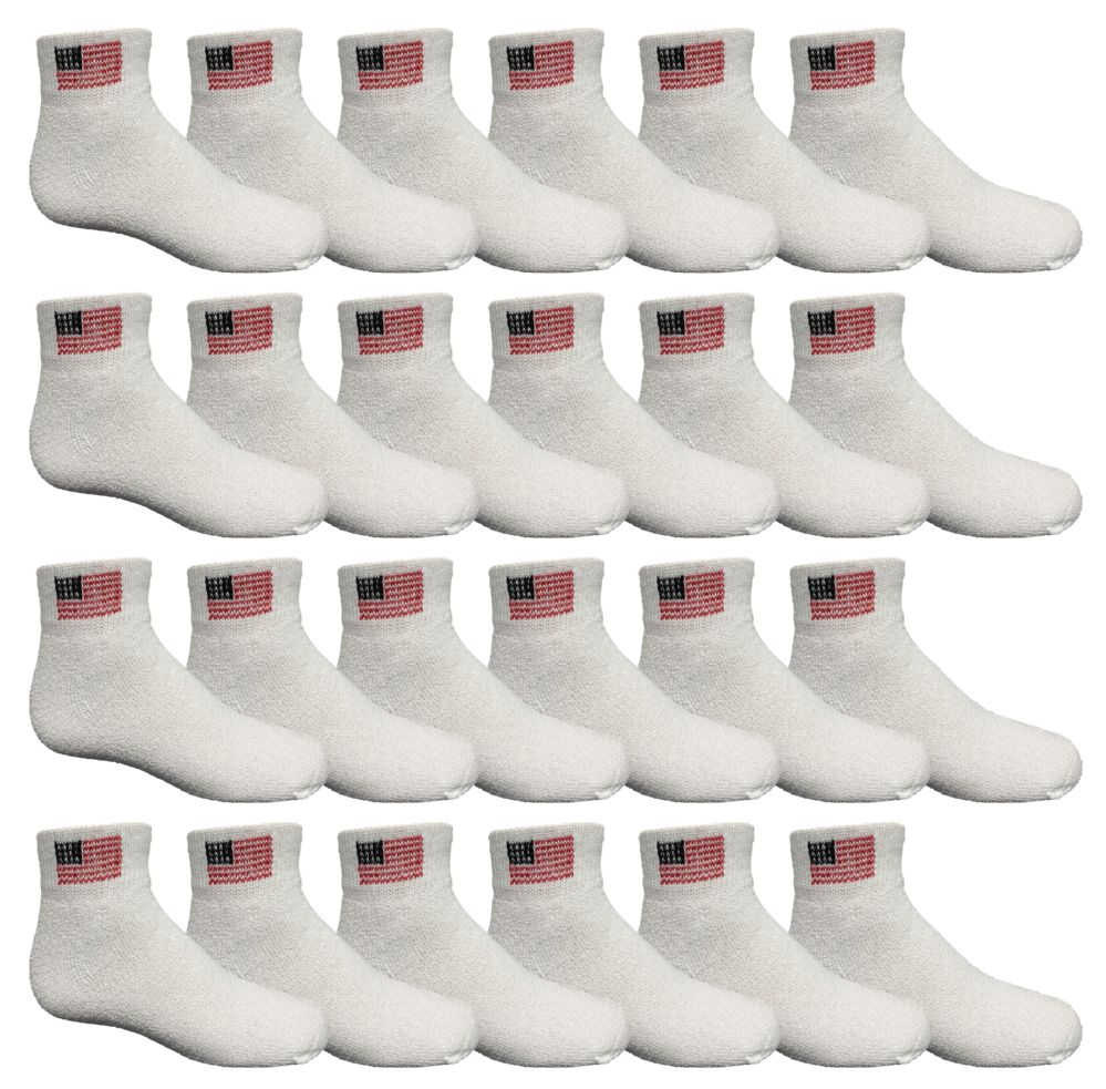 24 Wholesale Yacht & Smith Kids Usa American Flag White Low Cut Ankle Socks, Size 6-8