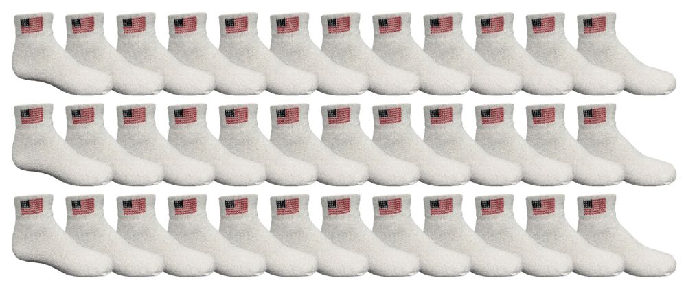 36 Wholesale Yacht & Smith Kids Usa American Flag White Low Cut Ankle Socks, Size 6-8