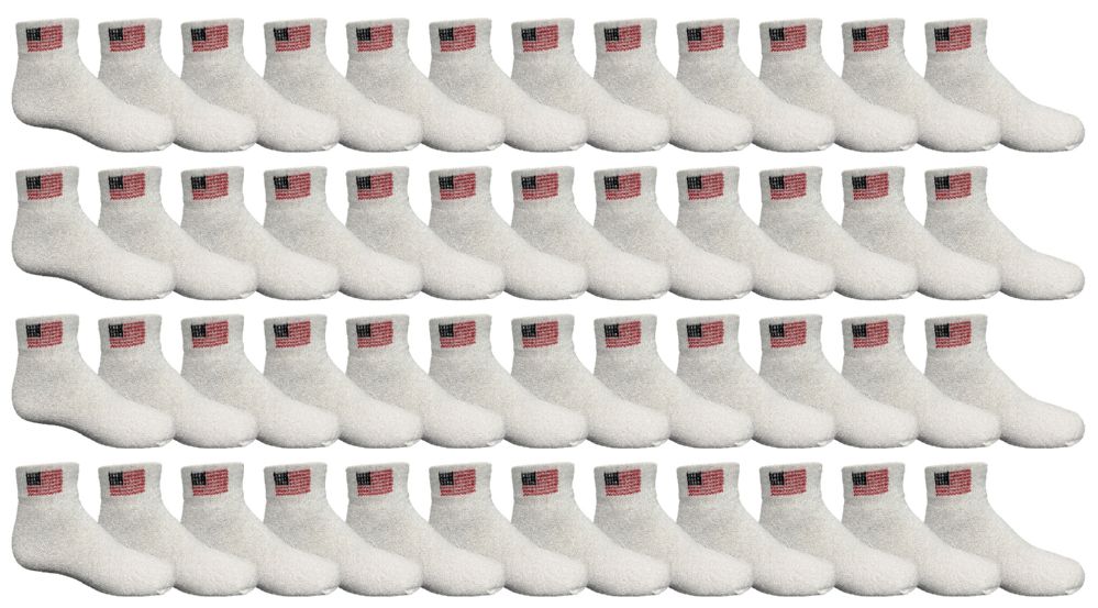 48 Pieces Yacht & Smith Kids Usa American Flag White Low Cut Ankle Socks, Size 6-8 - Boys Ankle Sock