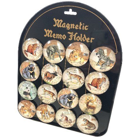 96 Pieces of Round Dome Magnets Wild Animals With Display Board