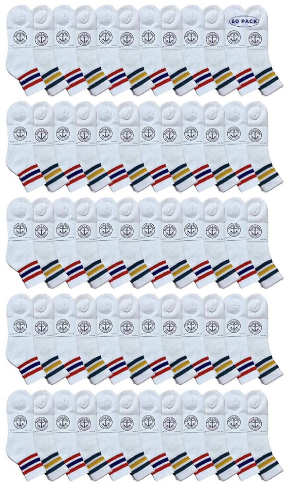 60 Wholesale Yacht & Smith Women's Cotton Sport Ankle Socks Size 9-11 With Stripes