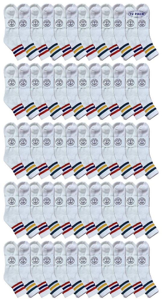 72 Pieces of Yacht & Smith Men's White With Striped Top No Show King Size Ankle Socks