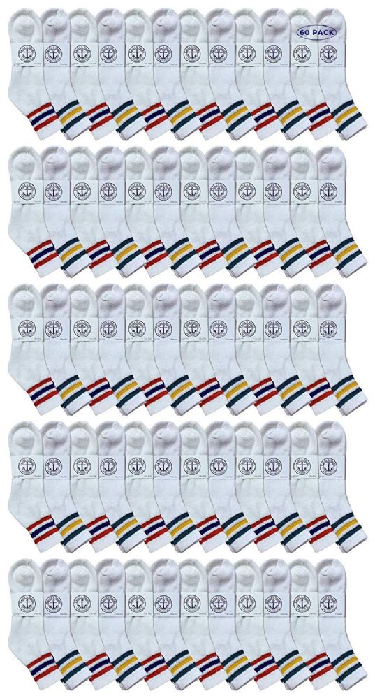 60 Pieces of Yacht & Smith Men's White With Striped Top No Show King Size Ankle Socks