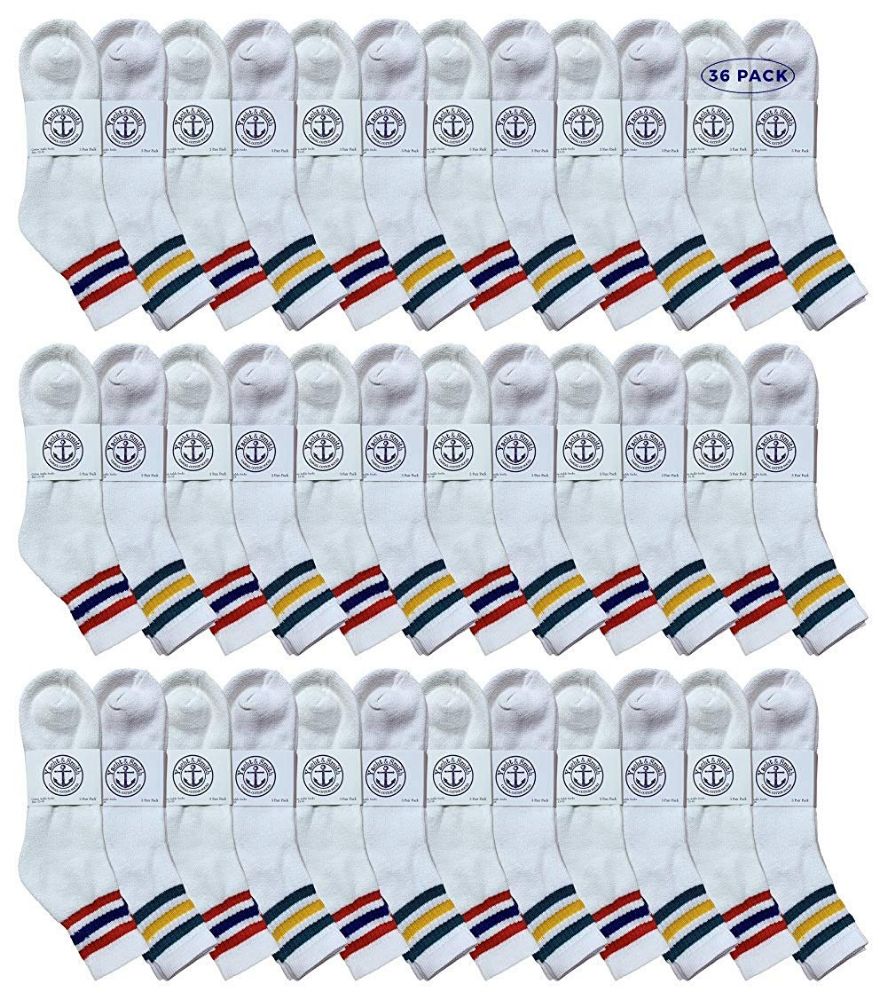 36 Pieces Yacht & Smith Men's White With Striped Top No Show King Size Ankle Socks - Big And Tall Mens Ankle Socks