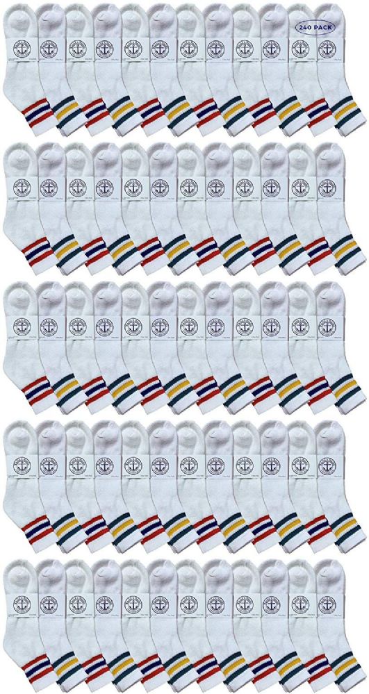 240 Pieces of Yacht & Smith Men's King Size Cotton Sport Ankle Socks Size 13-16 With Stripes