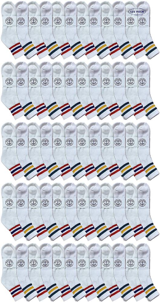 120 Pieces of Yacht & Smith Men's White With Striped Top No Show King Size Ankle Socks
