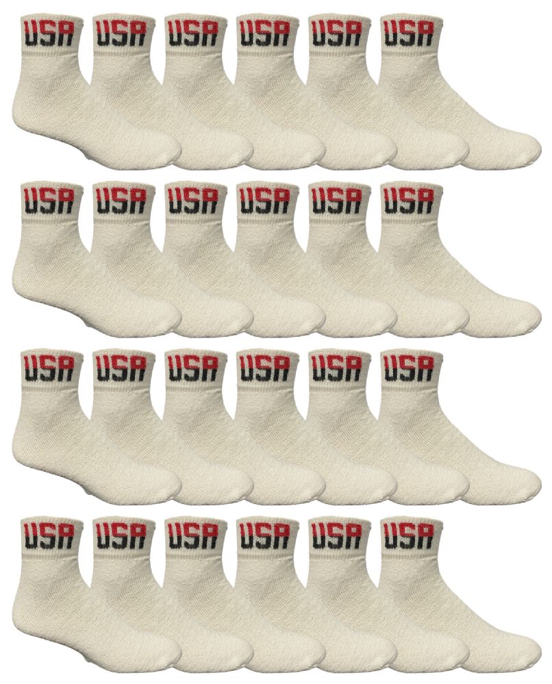 24 Pieces of Yacht & Smith Men's White With Usa Top No Show King Size Ankle Socks