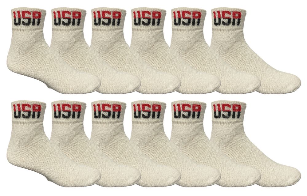 12 Pieces of Yacht & Smith Men's White With Usa Top No Show King Size Ankle Socks