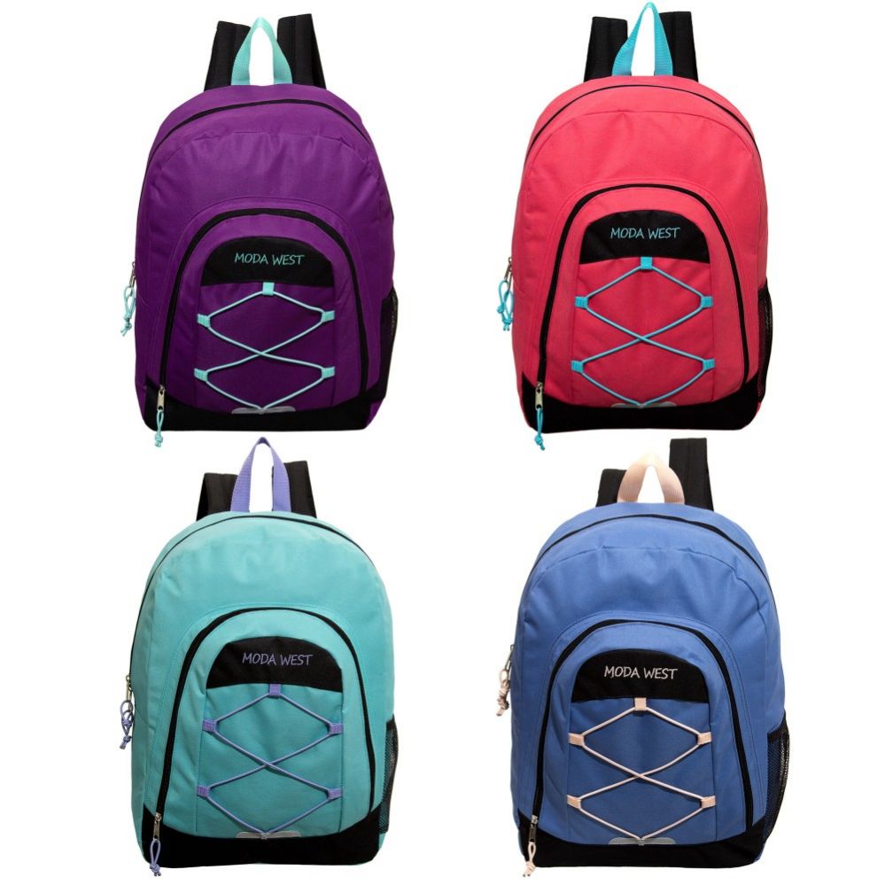 24 Wholesale 18" Bulk Bungee Sport Backpack In 4 Assorted Colors at