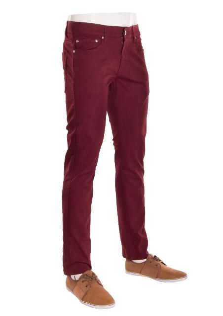 24 Wholesale Mens Skinny Stretch Jeans Jogger Pants Solid Burgundy