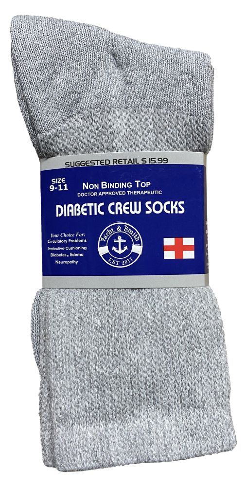 6 Pieces of Yacht & Smith Women's Cotton Diabetic Gray Crew Socks Size 9-11