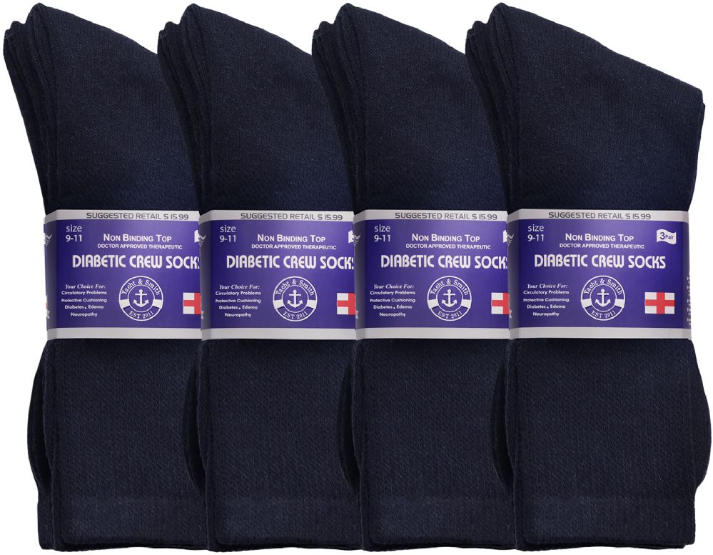 6 Pieces of Yacht & Smith Women's Loose Fit NoN-Binding Soft Cotton Diabetic Navy Crew Socks Size 9-11