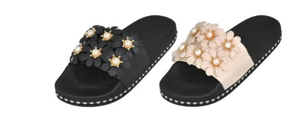 24 Wholesale Woman's Slides With Flower Embellishment