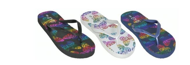 48 Wholesale Woman's Printed Butterfly Flip Flop