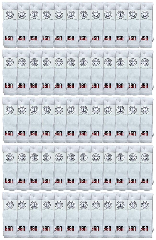 60 Pieces of Yacht & Smith Women's Cotton Terry Cushioned Usa Logo Athletic White Tube Socks