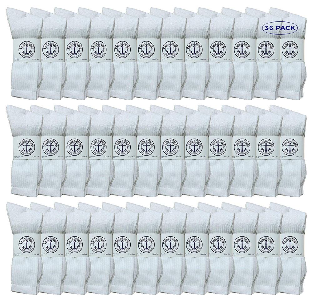 36 Pieces of Yacht & Smith Men's Cotton Terry Cushioned King Size Crew Socks