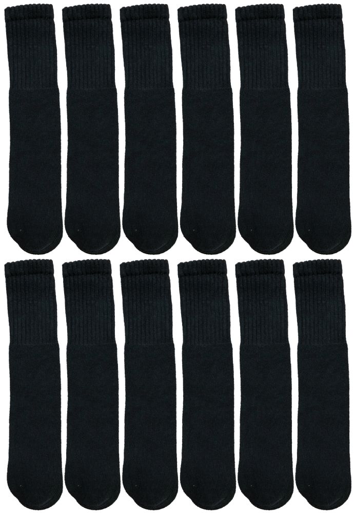 12 Wholesale Yacht & Smith 28 Inch Men's Long Tube Socks, Black Cotton Tube Socks Size 10-13