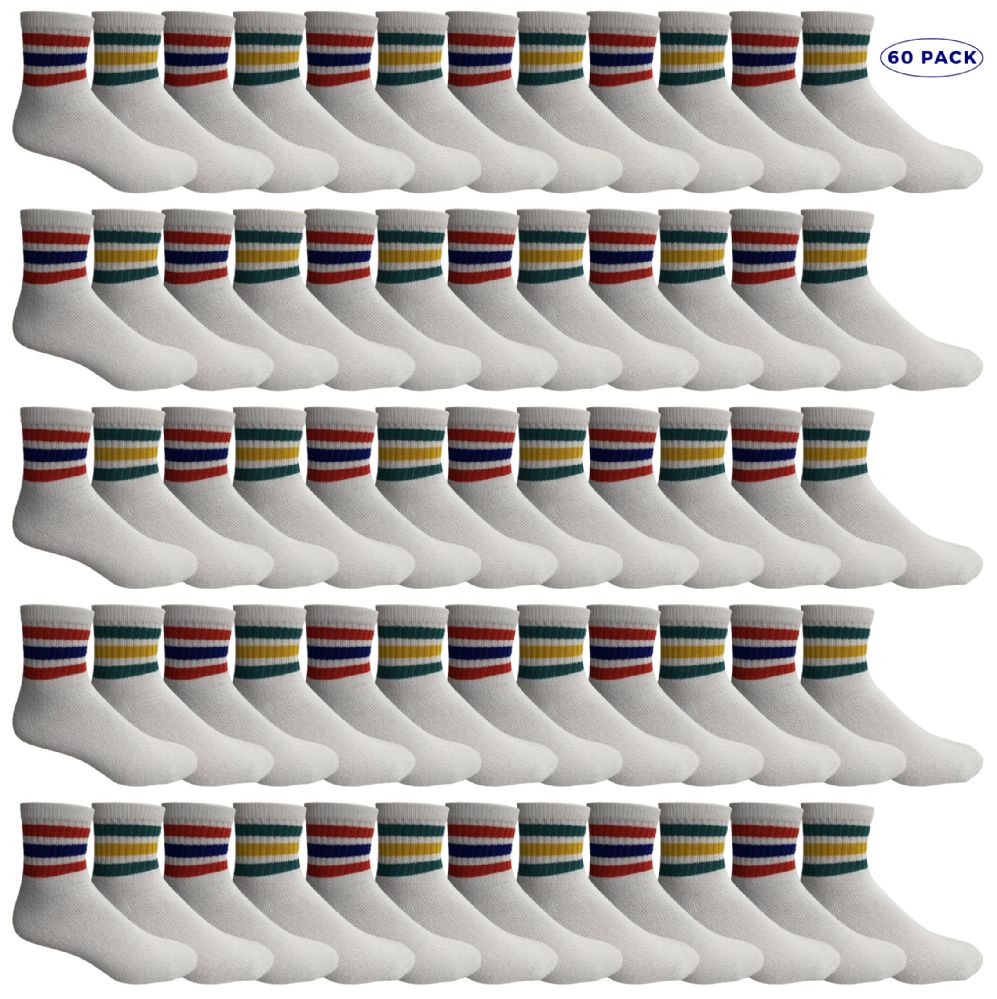60 Pairs of Yacht & Smith Men's White With Striped Top No Show King Size Ankle Socks