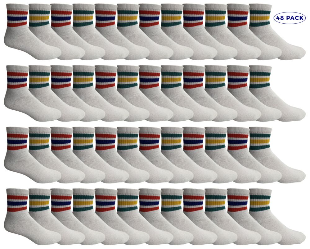 48 Pairs of Yacht & Smith Men's White With Striped Top No Show King Size Ankle Socks