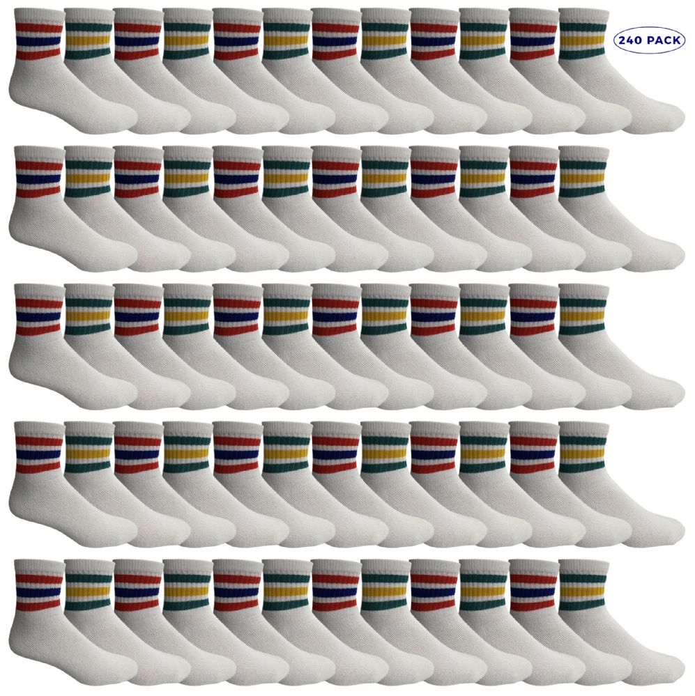 240 Pairs of Yacht & Smith Men's King Size Cotton Sport Ankle Socks Size 13-16 With Stripes