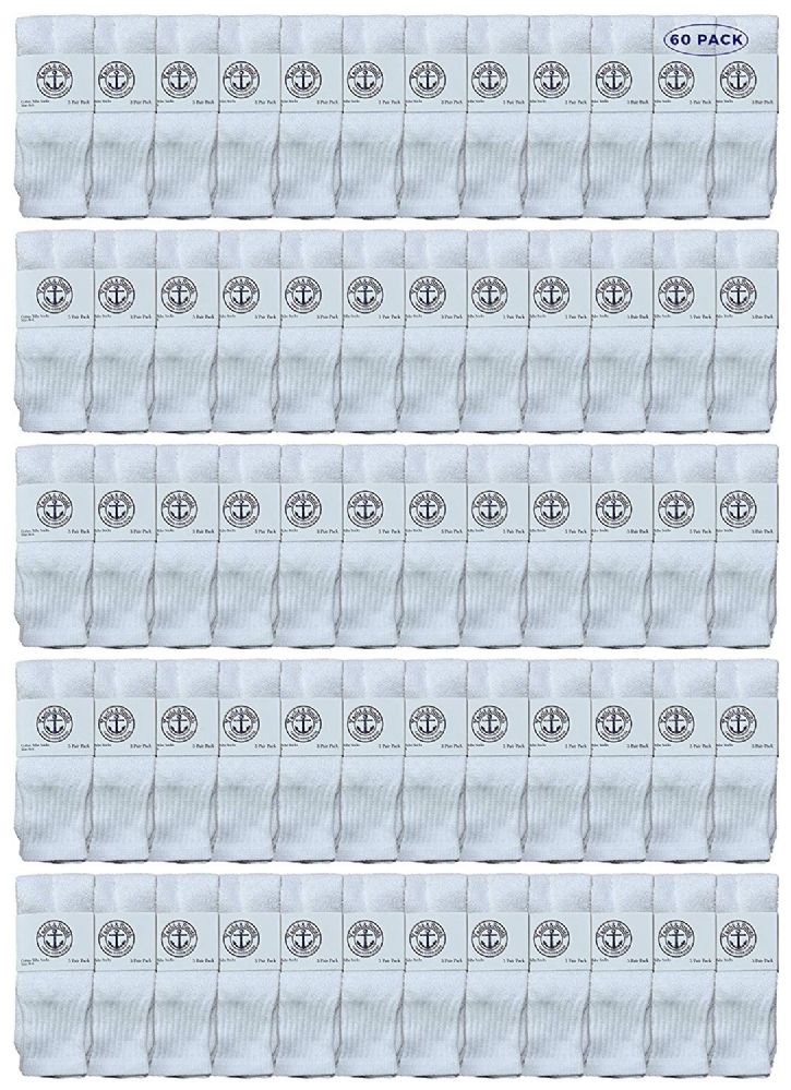 60 Pairs of Yacht & Smith Kids Solid Tube Socks Size 6-8 White