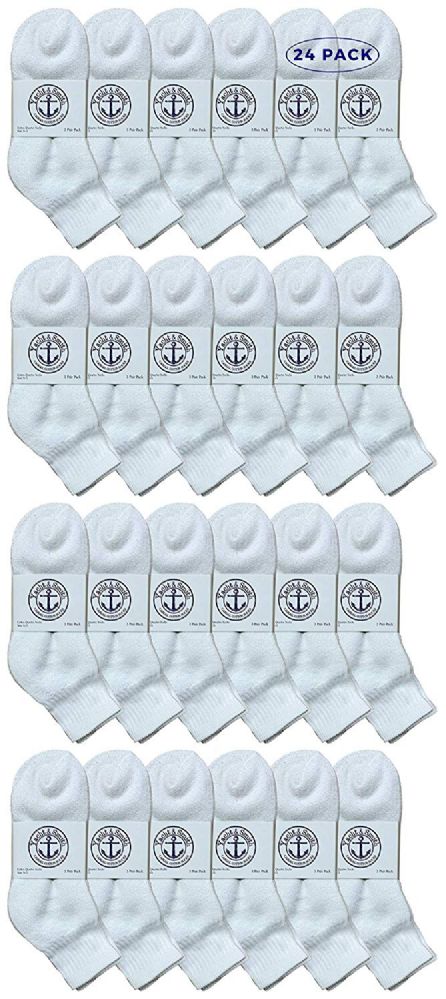 24 Pieces Yacht & Smith Women's Lightweight Cotton White Quarter Ankle Socks - Womens Ankle Sock