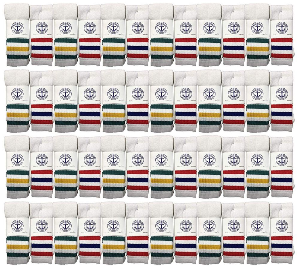 48 of Yacht & Smith Kids Cotton Tube Socks Size 6-8 White With Stripes