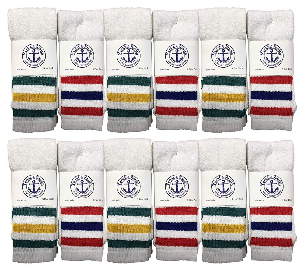 12 of Yacht & Smith Kids Cotton Tube Socks Size 6-8 White With Stripes