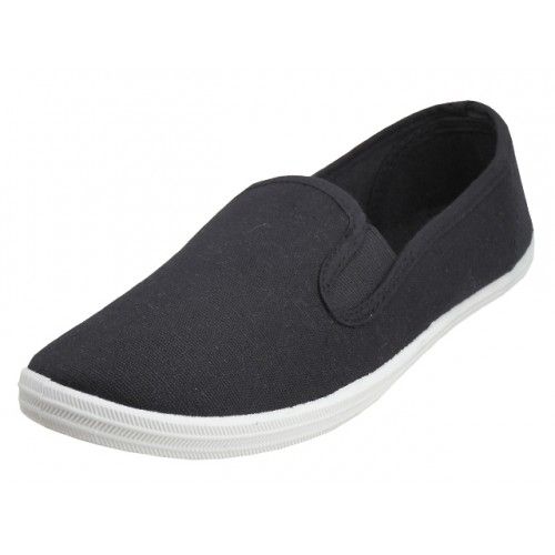 24 Wholesale Children's Slip On Twin Gore Canvas Shoes *black Upper With White Sole ( *black Color )