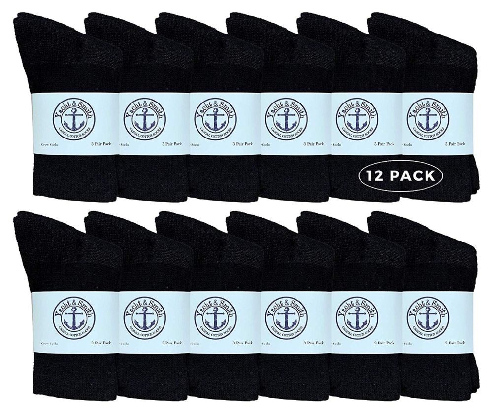 12 of Yacht & Smith Kid's Cotton Terry Cushioned Athletic Black Crew Socks