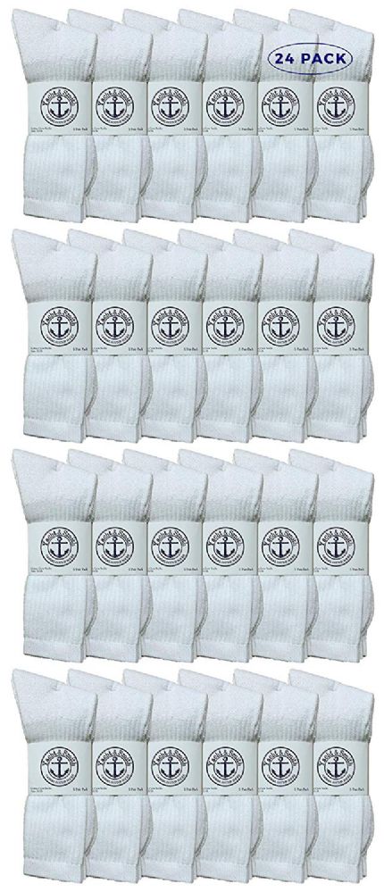 24 of Yacht & Smith Kid's Cotton Terry Cushioned White Crew Socks