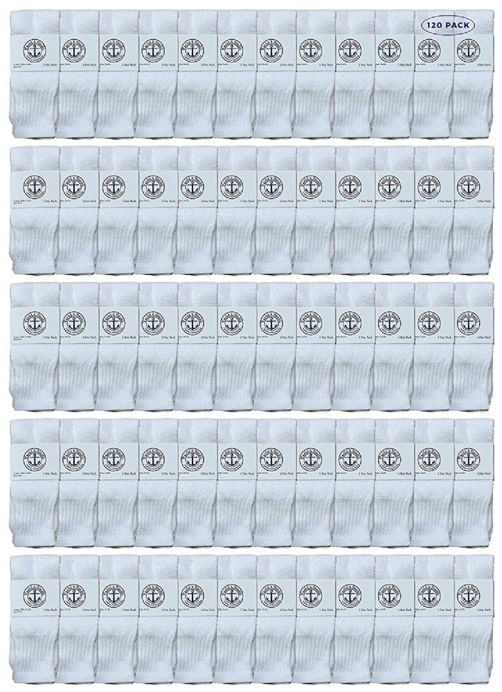 120 of Yacht & Smith Women's Cotton Tube Socks, Referee Style, Size 9-15 Solid White