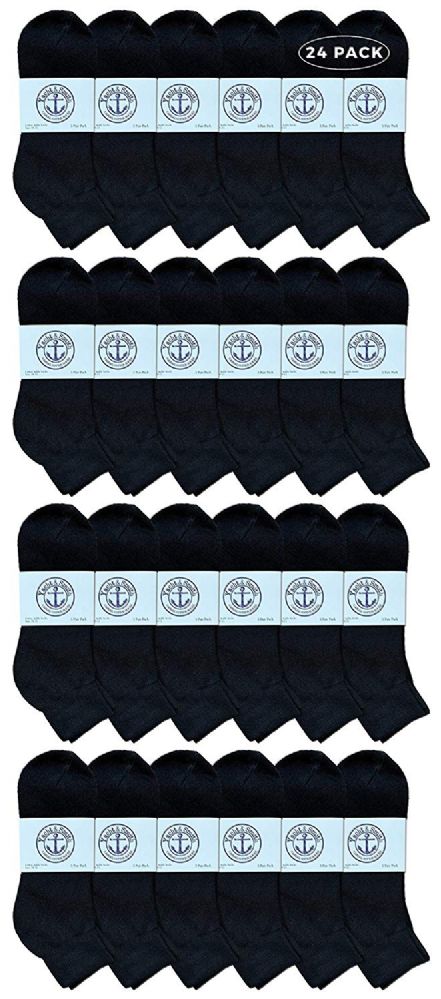 24 Wholesale Yacht & Smith Men's Cotton Quarter Ankle Sport Socks Size 10-13 Solid Black