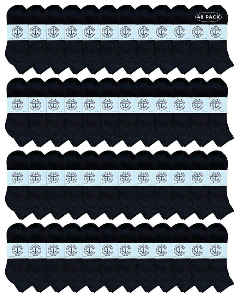 48 Bulk Yacht & Smith Men's Cotton Quarter Ankle Sport Socks Size 10-13 Solid Black