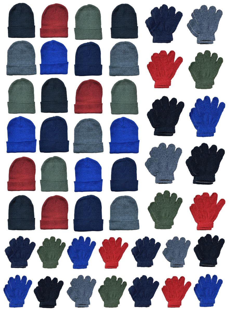 24 Sets of Yacht & Smith Kid's Assorted Colored Winter Beanies & Gloves Set