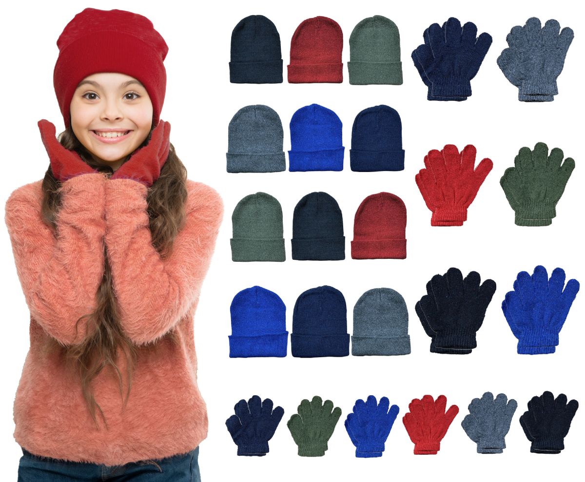 Wholesale Yacht Smith Kids 2 Piece Hat and Gloves Set in Assorted Colors Bulk Yacht Smith