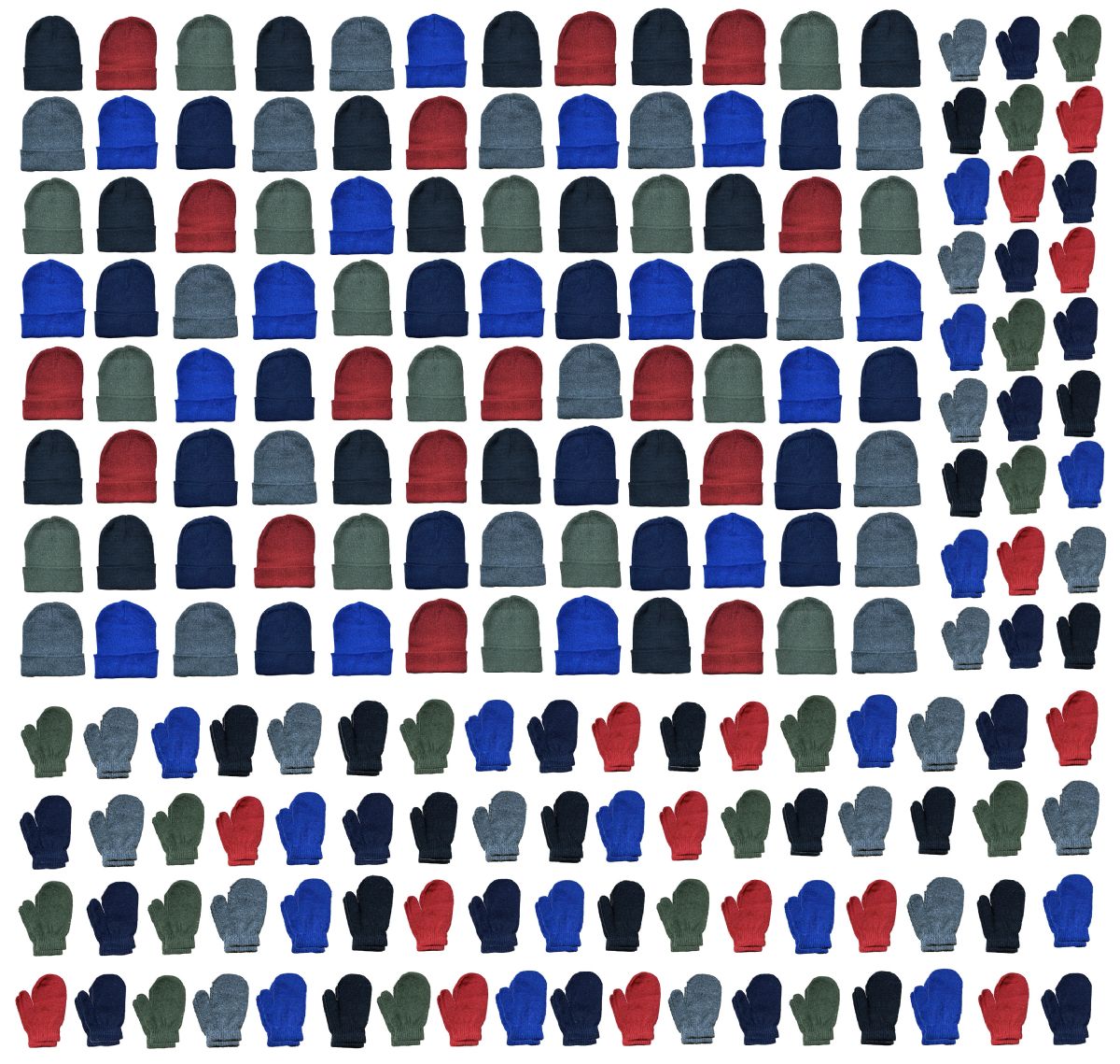 96 Sets of Yacht & Smith Kids 2 Piece Hat And Mittens Set In Assorted Colors