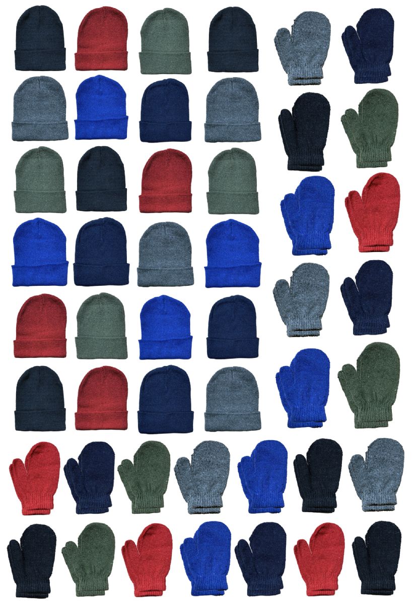 24 Sets of Yacht & Smith Kid's Assorted Colored Winter Beanies & Mittens Set