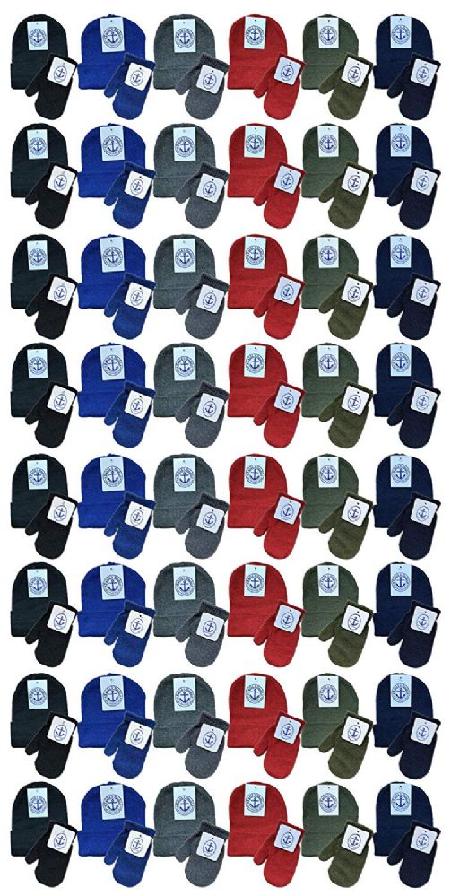 144 Sets of Yacht & Smith Kids 2 Piece Hat And Mittens Set In Assorted Colors