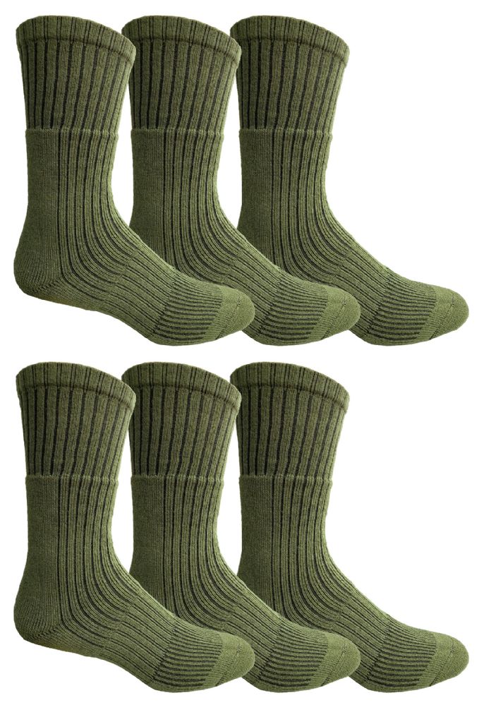 6 Pairs of Yacht & Smith Military Grade Wick Dry Crew Socks ,heavy Duty Boot Sock, Army Green