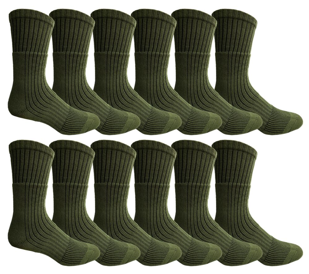 12 of Yacht & Smith Men's Cotton Army Green Terry Cushioned Military Grade Socks