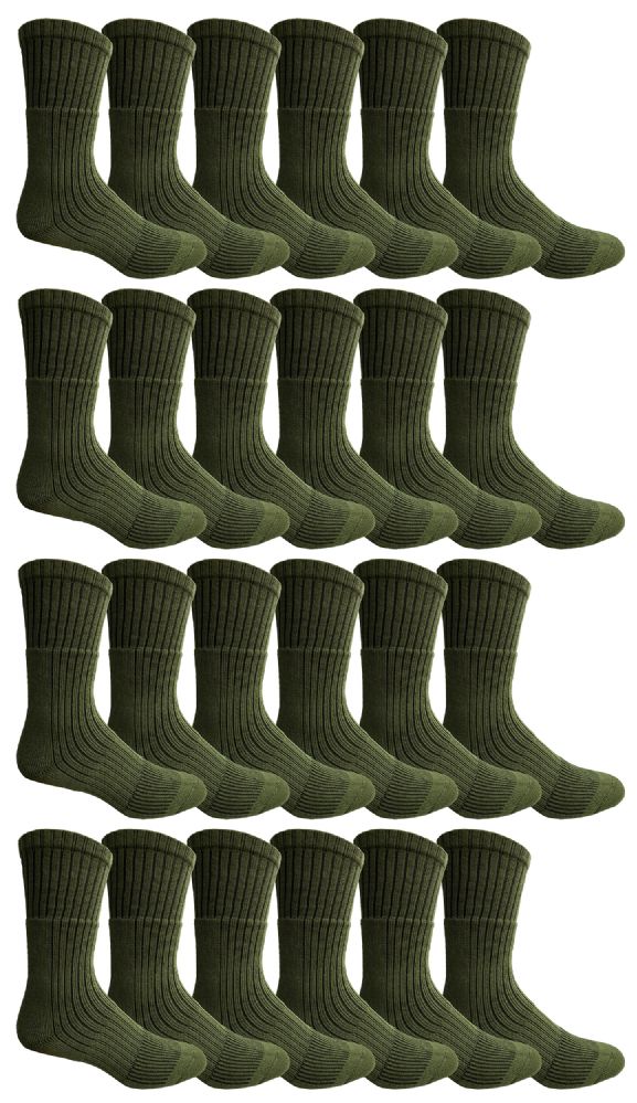 24 of Yacht & Smith Men's Cotton Army Green Terry Cushioned Military Grade Socks